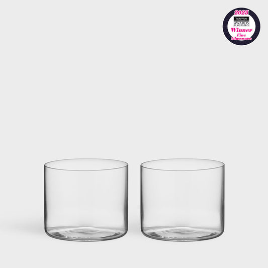 Orrefors Geometry Tumbler Set of 2 - Mouth-Blown Crystal Water Glasses