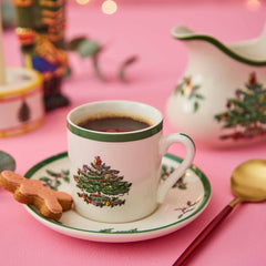 Spode Christmas Tree Espresso Cups & Saucers – Set of 4 Holiday Coffee Cups Spode