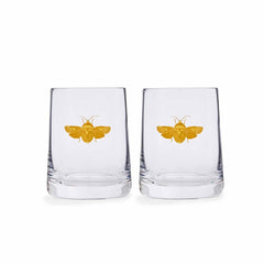 Spode Creatures of Curiosity Glass Tumbler Set – Luxury Gold Moth Whiskey Glasses