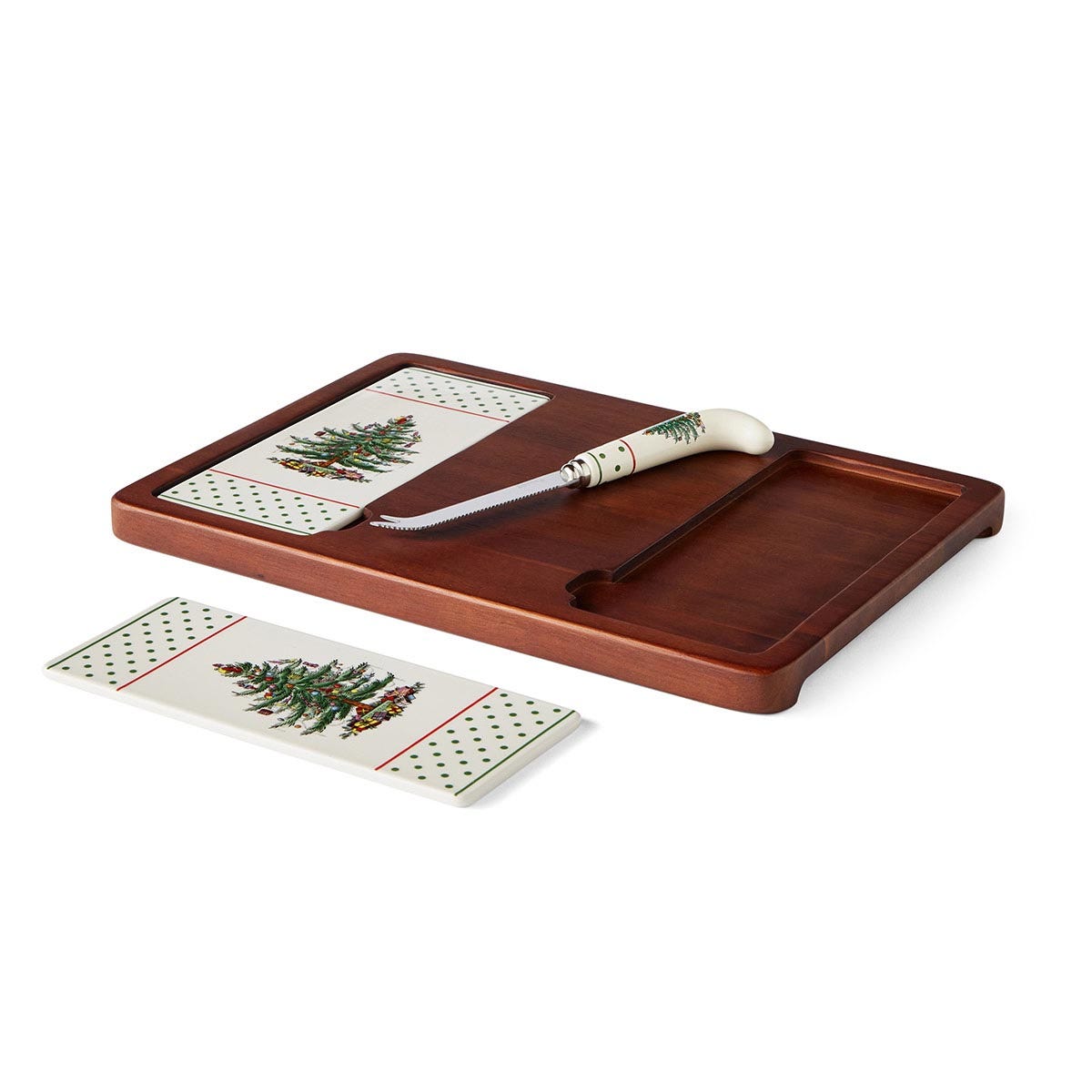 Spode Christmas Tree Polka Dot Cheese Board & Knife Set – Holiday Charcuterie Platter Spode