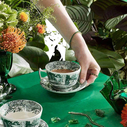 Spode Heritage Green Italian Breakfast Cups & Saucers – Set of 4 English Coffee Cups Spode