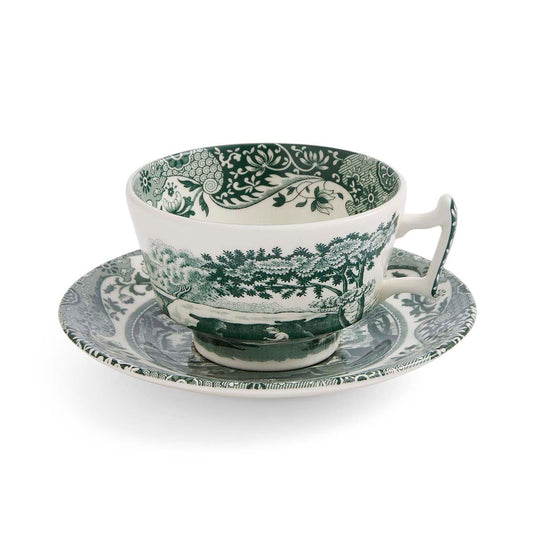 Spode Heritage Green Italian Teacup & Saucer – Classic 7oz English Ceramic Tea Set Spode