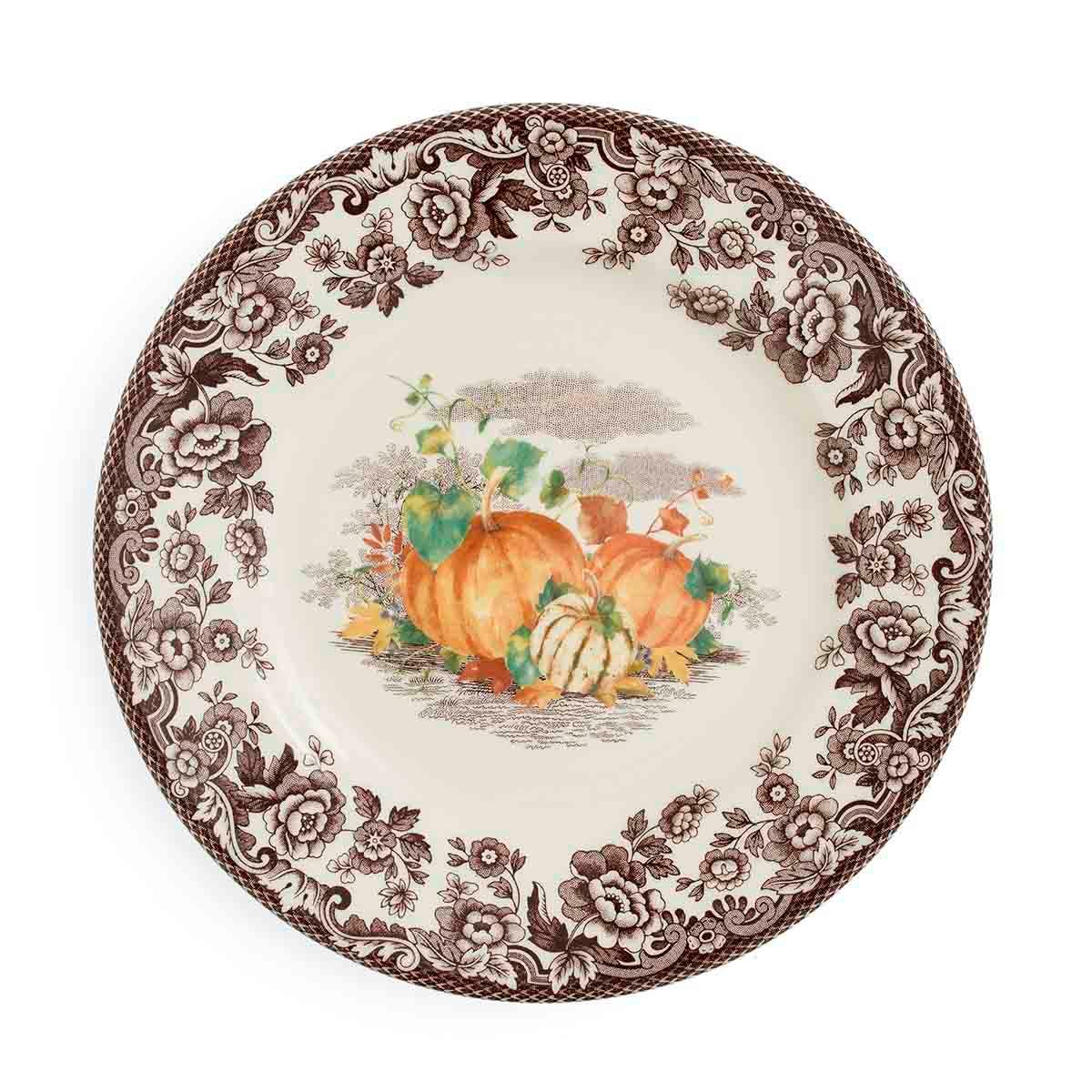 Spode Woodland Pumpkin Harvest Salad Plate – Autumn British Flowers Earthenware Spode