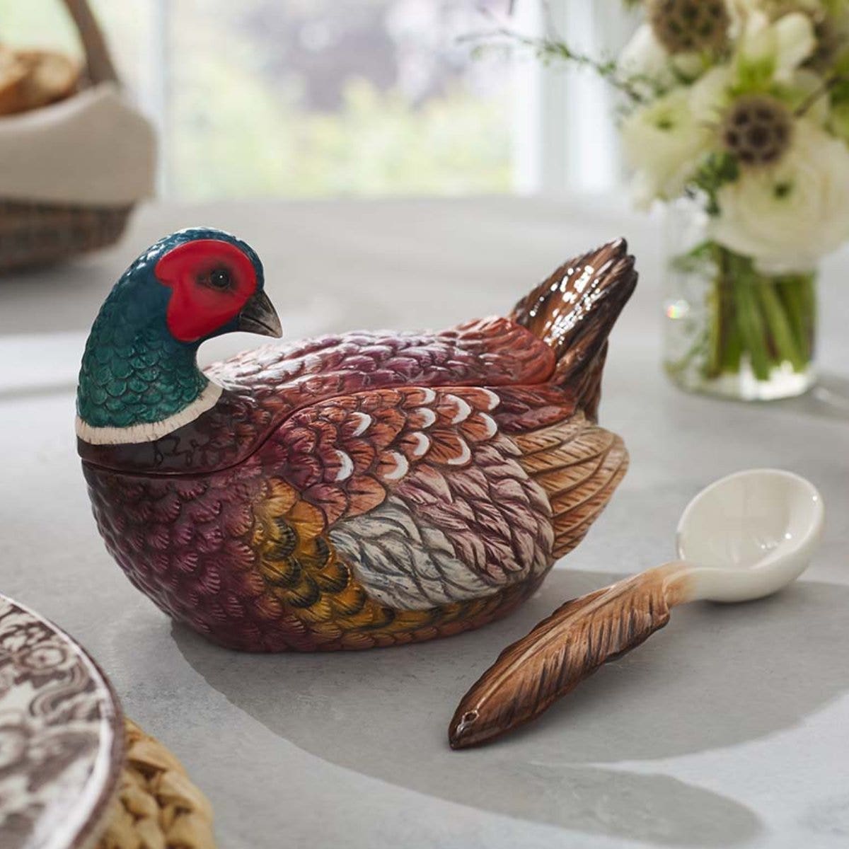 Spode Woodland Sculpted Pheasant Gravy Boat Set Spode