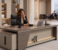 John Hancock Tower Crystal Sculpture admired in executive office