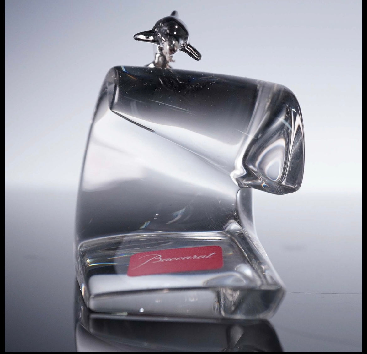 Baccarat Crystal Figurine, Chrome Dolphin on Wave Crystal House - Replacements