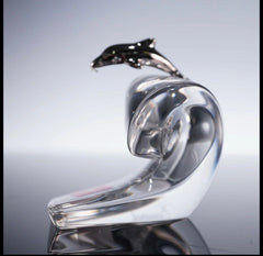 Baccarat Crystal Figurine, Chrome Dolphin on Wave Crystal House - Replacements