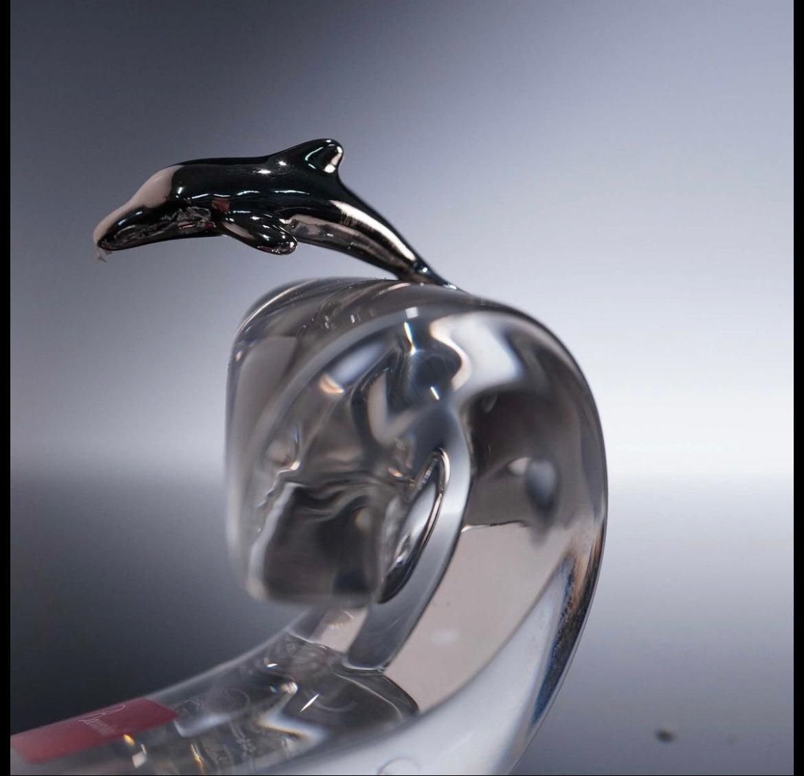 Baccarat Crystal Figurine, Chrome Dolphin on Wave Crystal House - Replacements