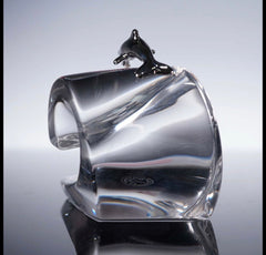 Baccarat Crystal Figurine, Chrome Dolphin on Wave Crystal House - Replacements
