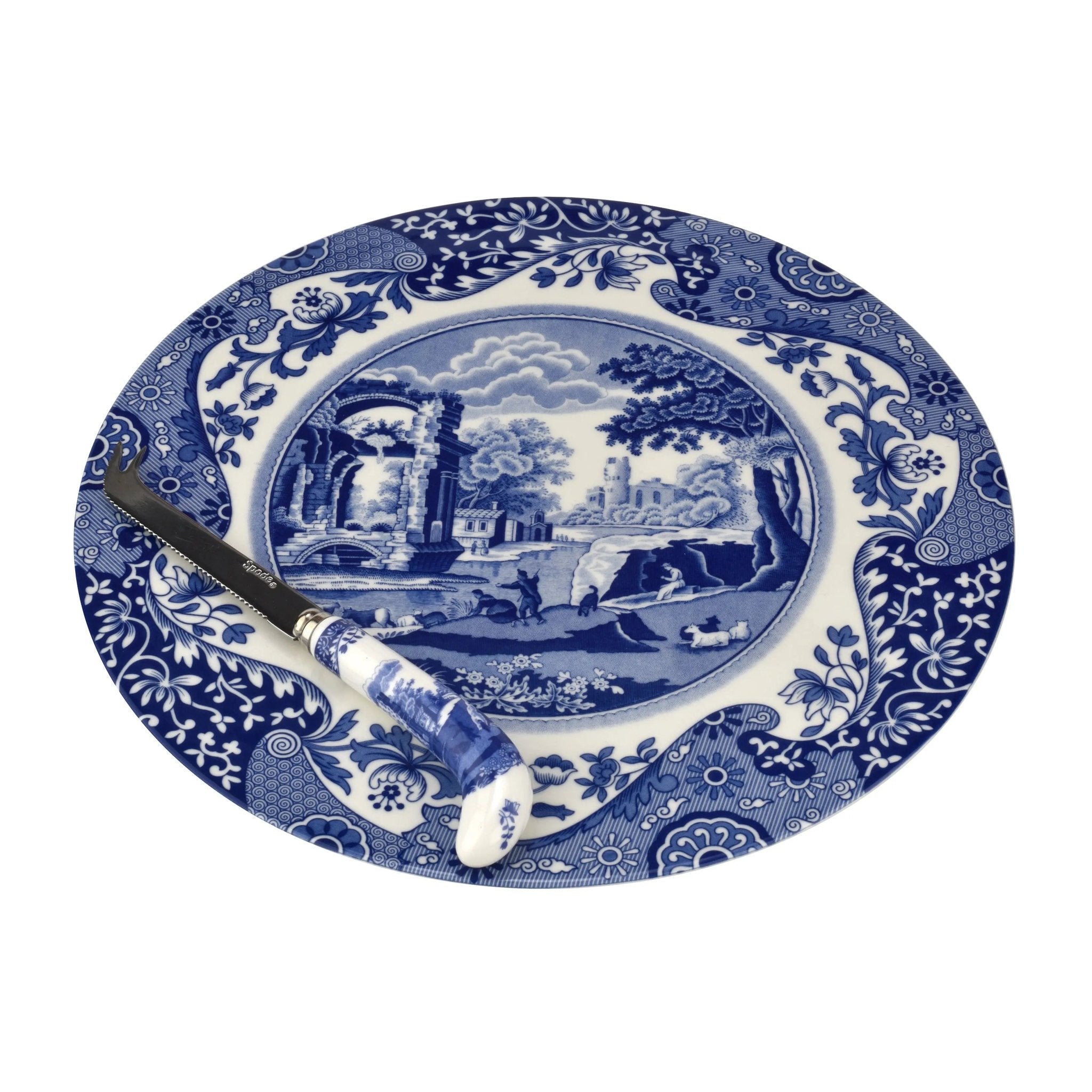 Blue Italian Serveware 2 Piece Cheese Plate & Knife Spode