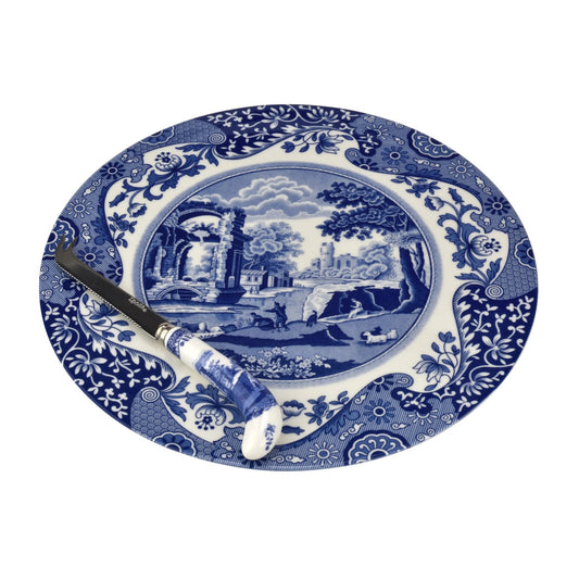Blue Italian Serveware 2 Piece Cheese Plate & Knife Spode