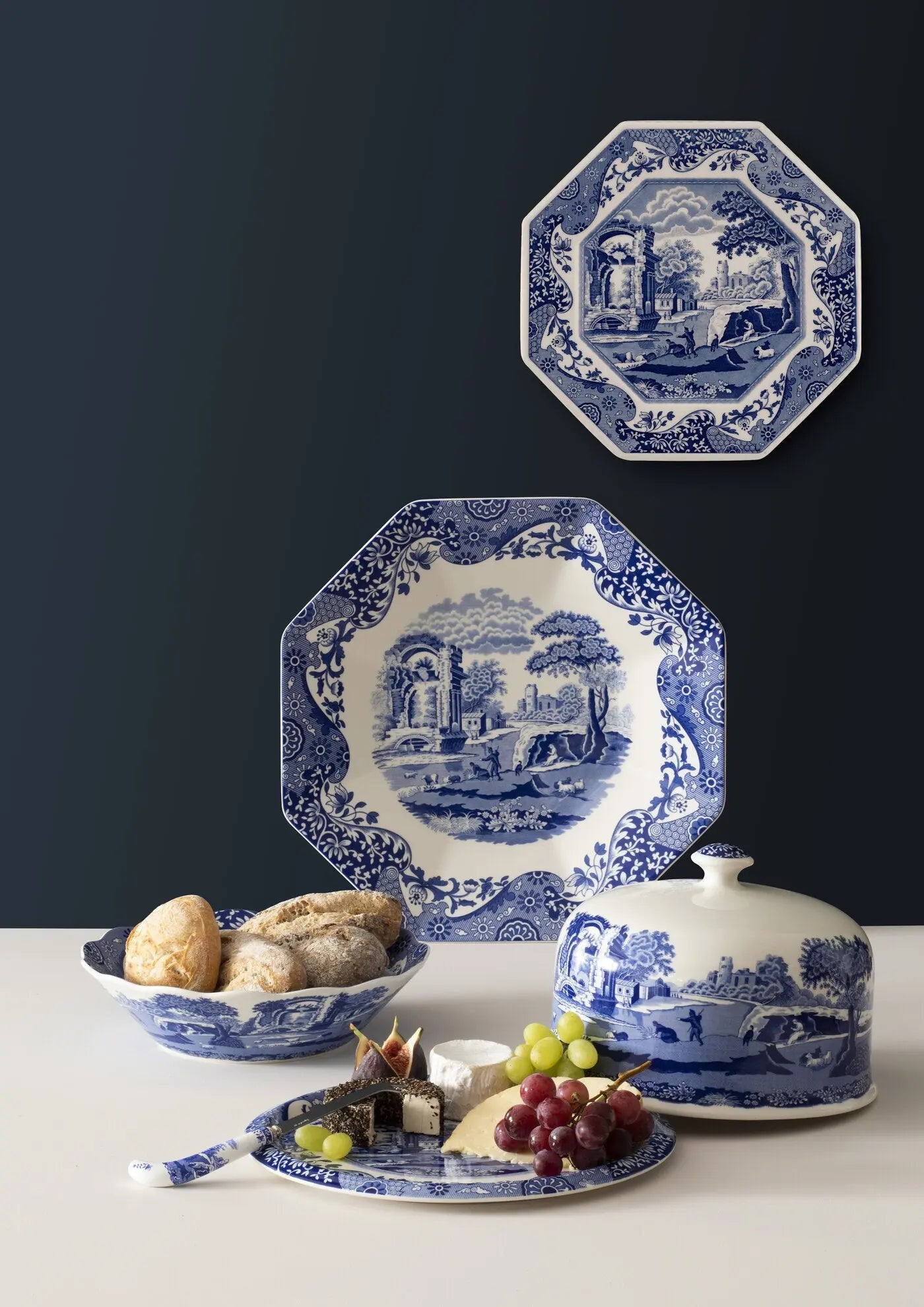 Blue Italian Serveware 2 Piece Cheese Plate & Knife Spode