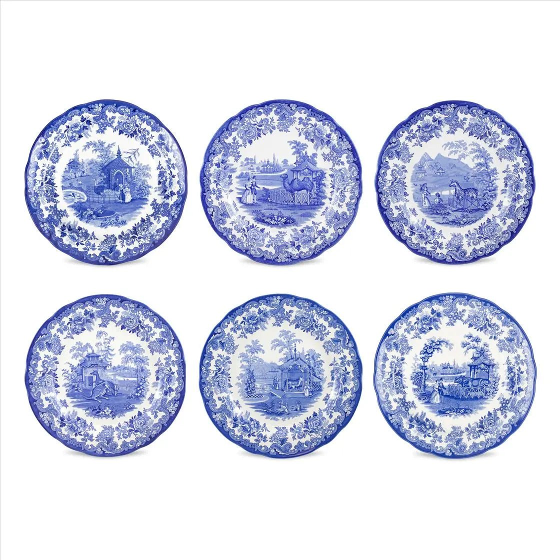 Blue Room Dinnerware / Serveware / Giftware S/6 Assorted Zoological Plates Tiger, Ostrich, Rhinoceros, Zebra, Kangaroo,Camel Spode