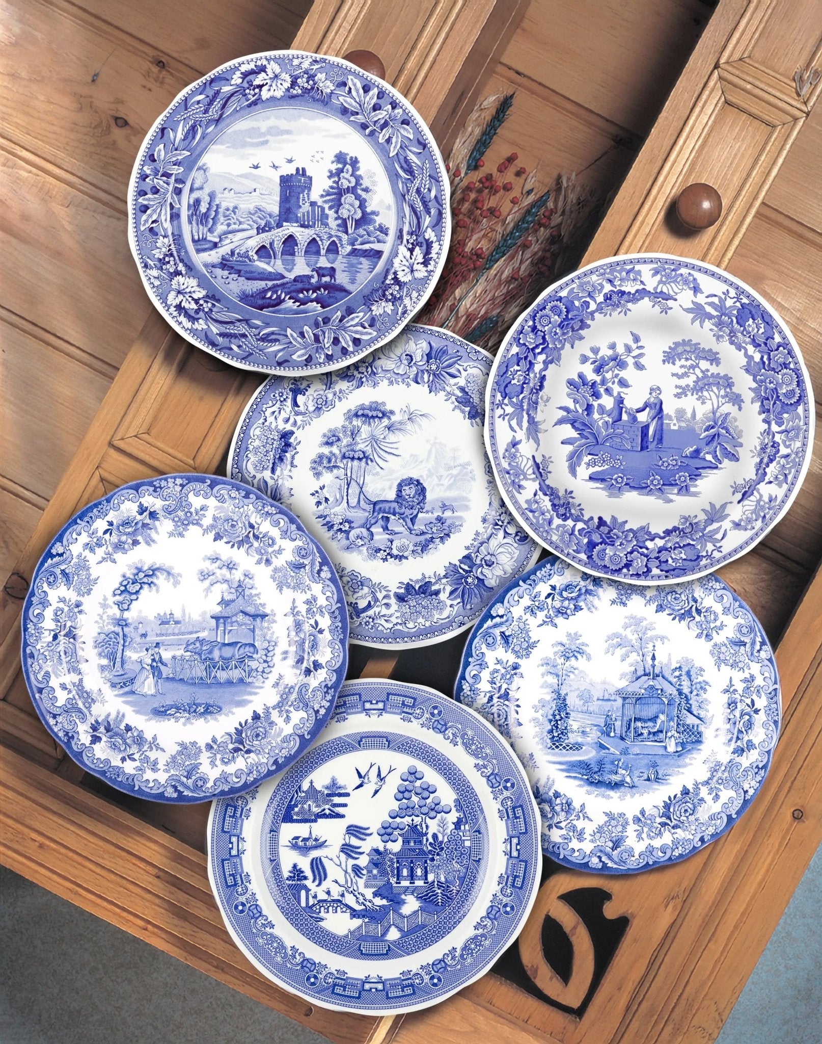 Blue Room Dinnerware / Serveware / Giftware S/6 Assorted Zoological Plates Tiger, Ostrich, Rhinoceros, Zebra, Kangaroo,Camel Spode