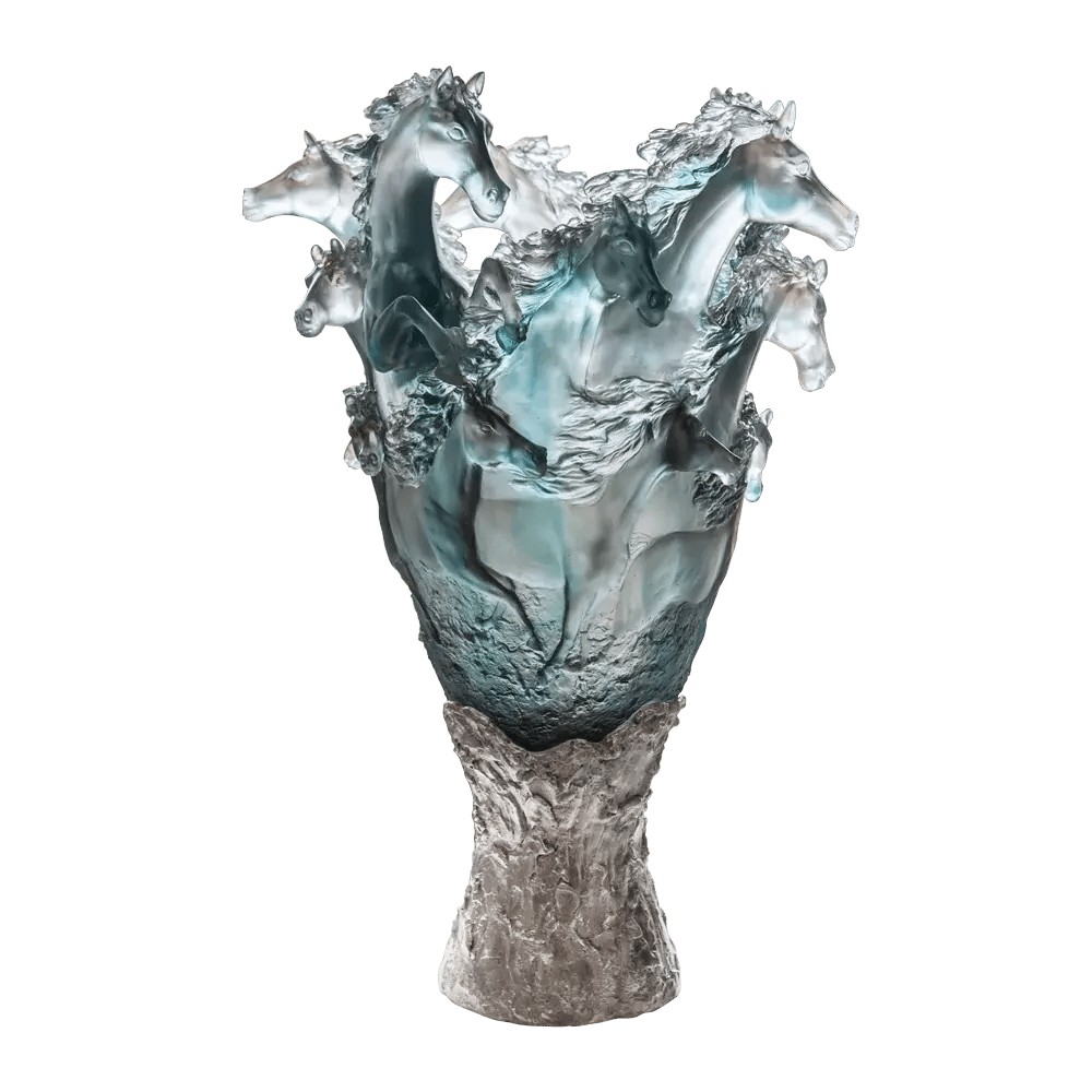 Cavalcade Prestige Horse Vase in Blue & Grey 50 ex Daum