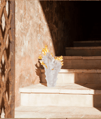 Coral Sea Gilded White Large Vase Daum - Crystal House