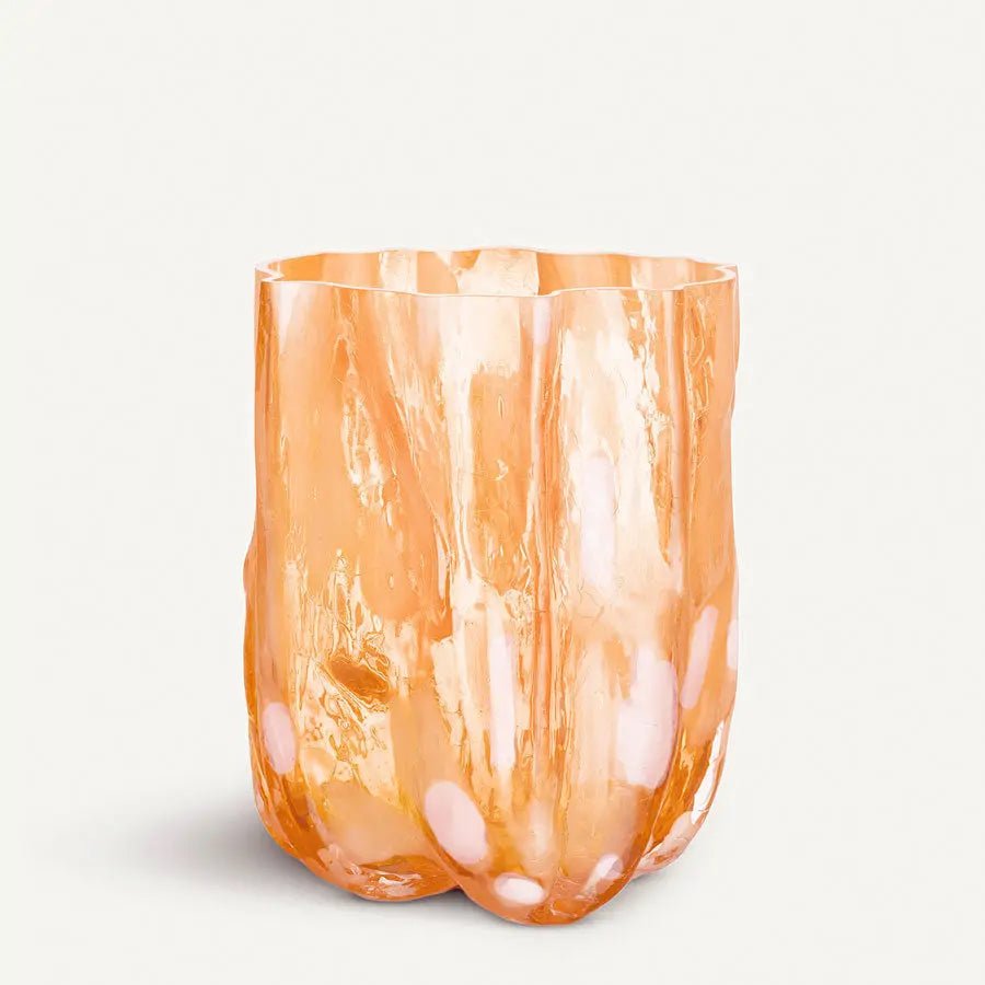 Crackle Vase Tall Amber/Flamingo Kosta Boda