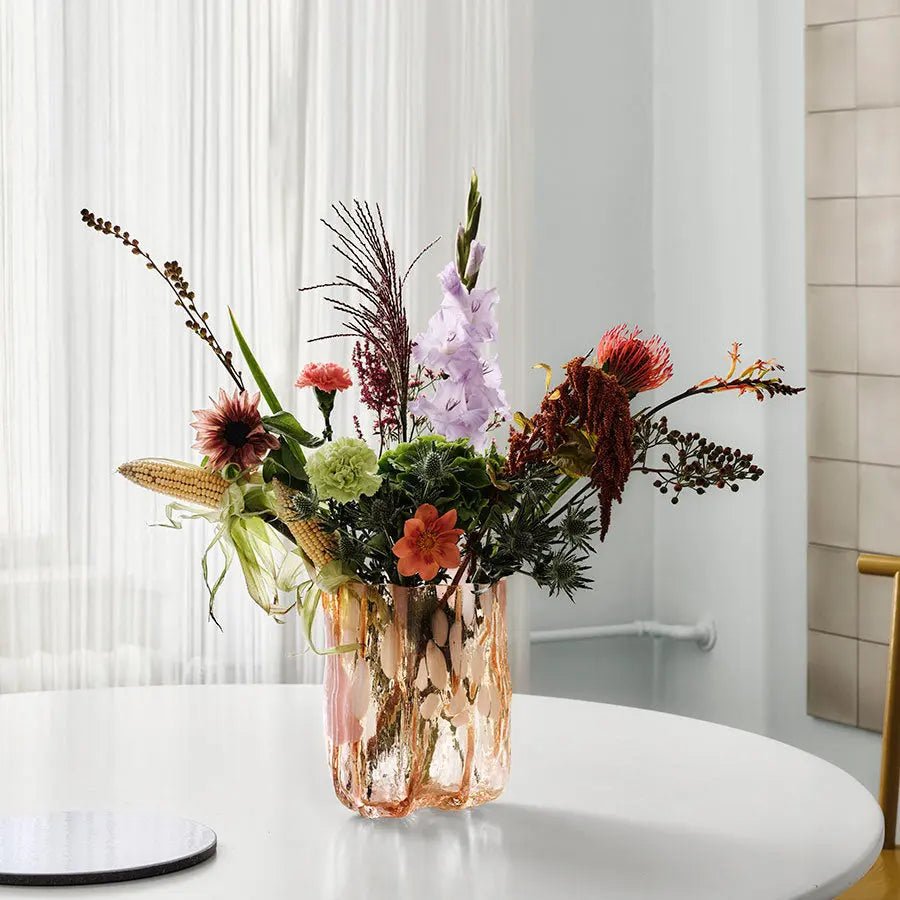 Crackle Vase Tall Amber/Flamingo Kosta Boda