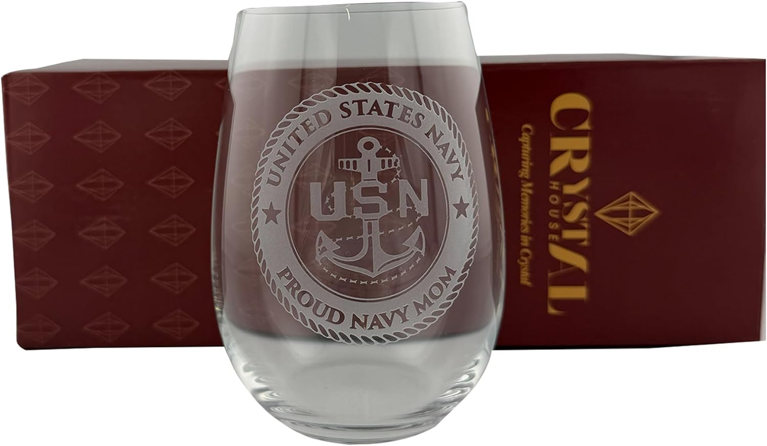 Crystal House Navy Mom Gifts Engraved Crystal Glass – Luxury US Navy Logo Whiskey Glass Veteran Military Drinkware Crystal House - Crystal House