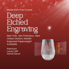 Crystal House Premium Chicago Skyline Old Fashioned Stemless Wine Glass – Engraved Luxury Crystal Crystal House - Crystal House