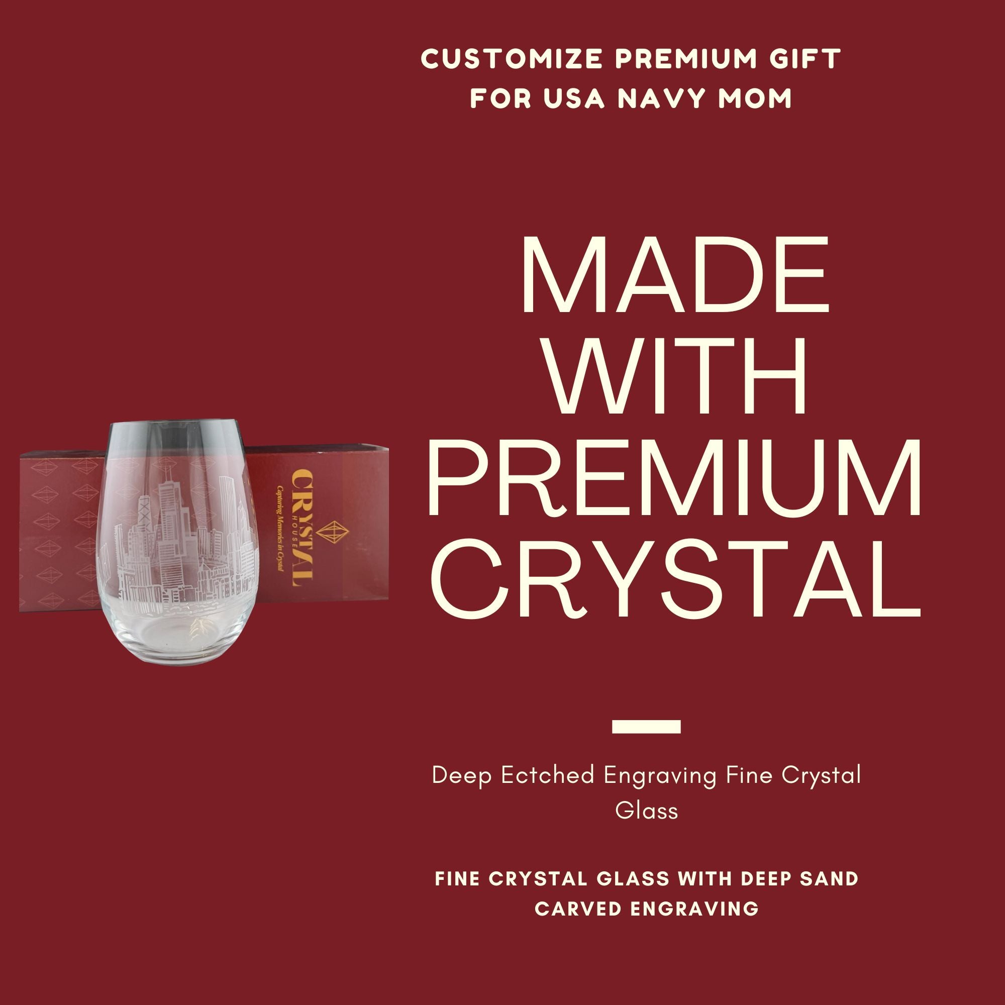 Crystal House Premium Chicago Skyline Old Fashioned Stemless Wine Glass – Engraved Luxury Crystal Crystal House - Crystal House