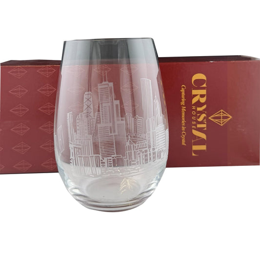 Crystal House Premium Chicago Skyline Old Fashioned Stemless Wine Glass – Engraved Luxury Crystal Crystal House - Crystal House