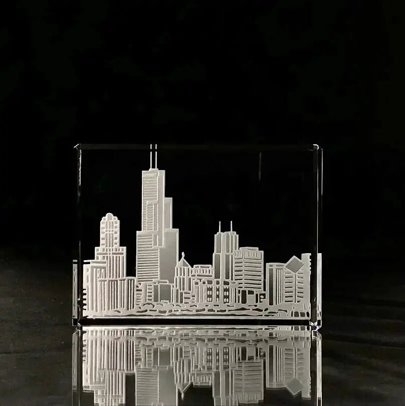 I Love Chicago Skyline Paperweight Crystal House