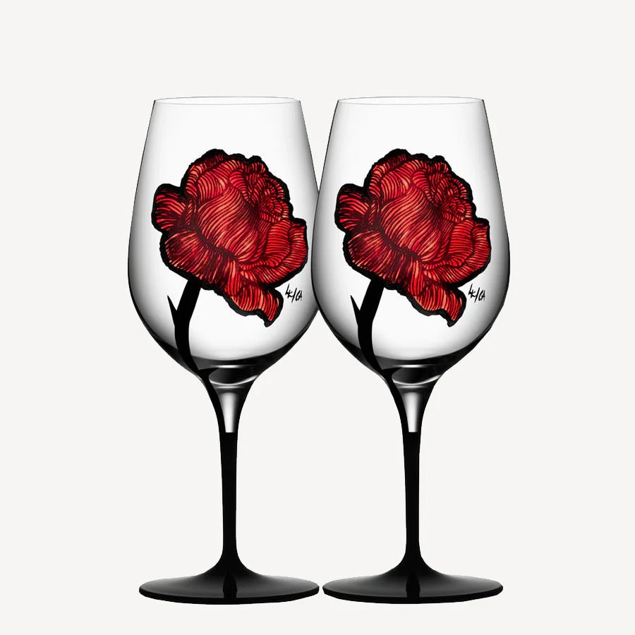 Kosta Boda Tattoo Wine Glass Set of 2 – Hand Painted Crystal Kosta Boda - Crystal House