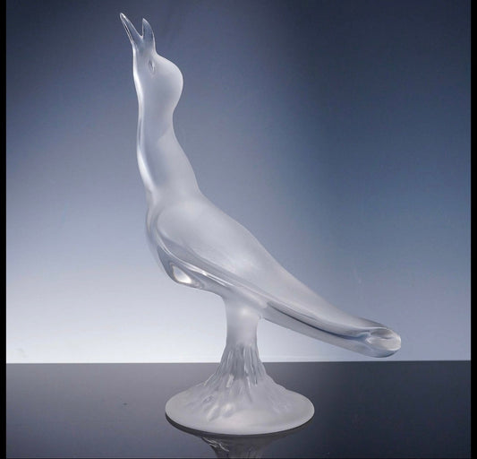 Lalique Crystal Figurine, Singing Seagull on Frosted Base Crystal House - Replacements