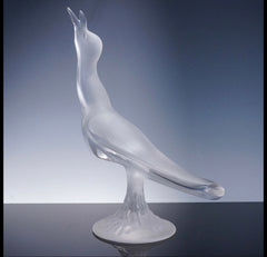 Lalique Crystal Figurine, Singing Seagull on Frosted Base Crystal House - Replacements