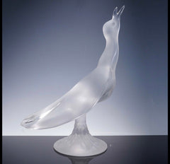 Lalique Crystal Figurine, Singing Seagull on Frosted Base Crystal House - Replacements