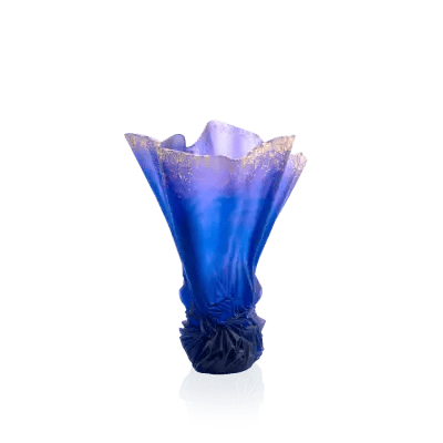 Large Midnight Blue Gilded Draped Vase Croisiere Daum