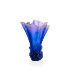 Large Midnight Blue Gilded Draped Vase Croisiere Daum
