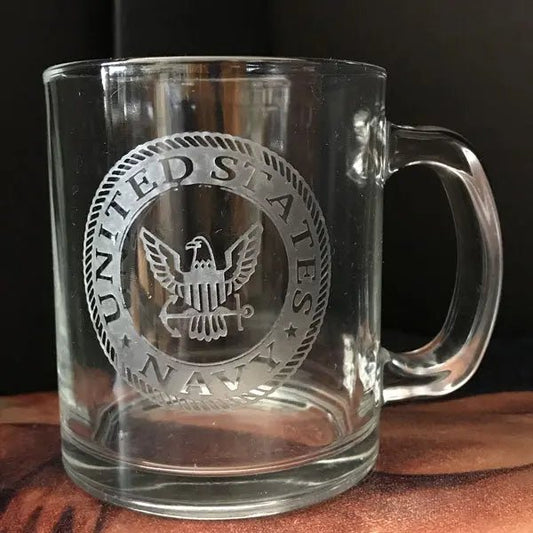 Military Logo Sand Carved on Warm Beverage Mug Crystal House