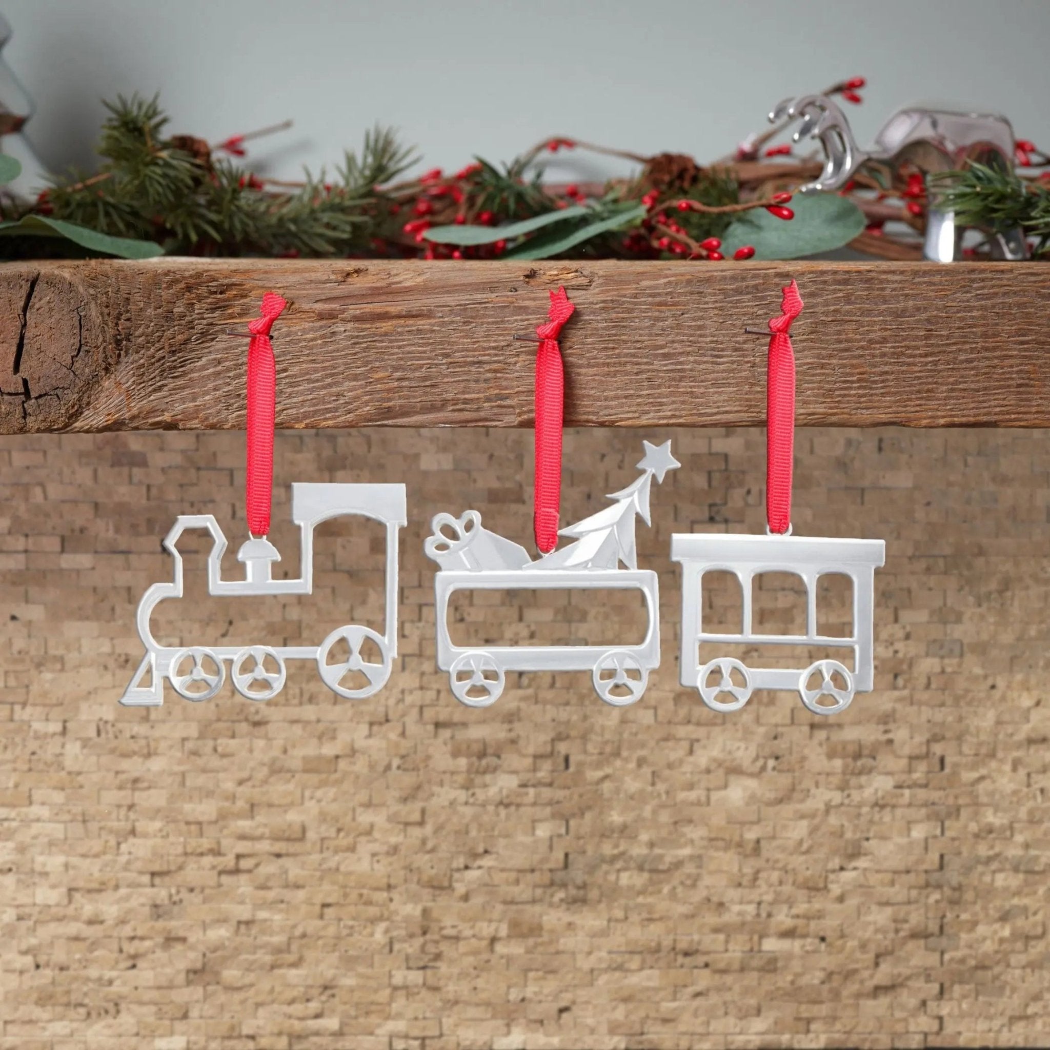 Mini Ornament Set - Train Engine, Toy Car, and Caboose Nambé