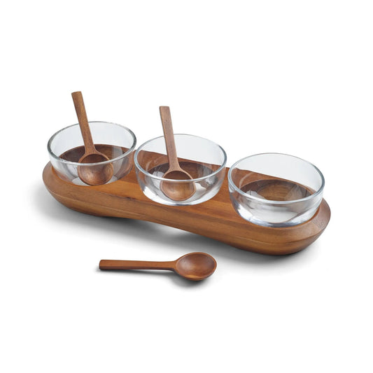 Nambe Entertaining Cooper Triple Condiment Server w/ Spoons Nambé