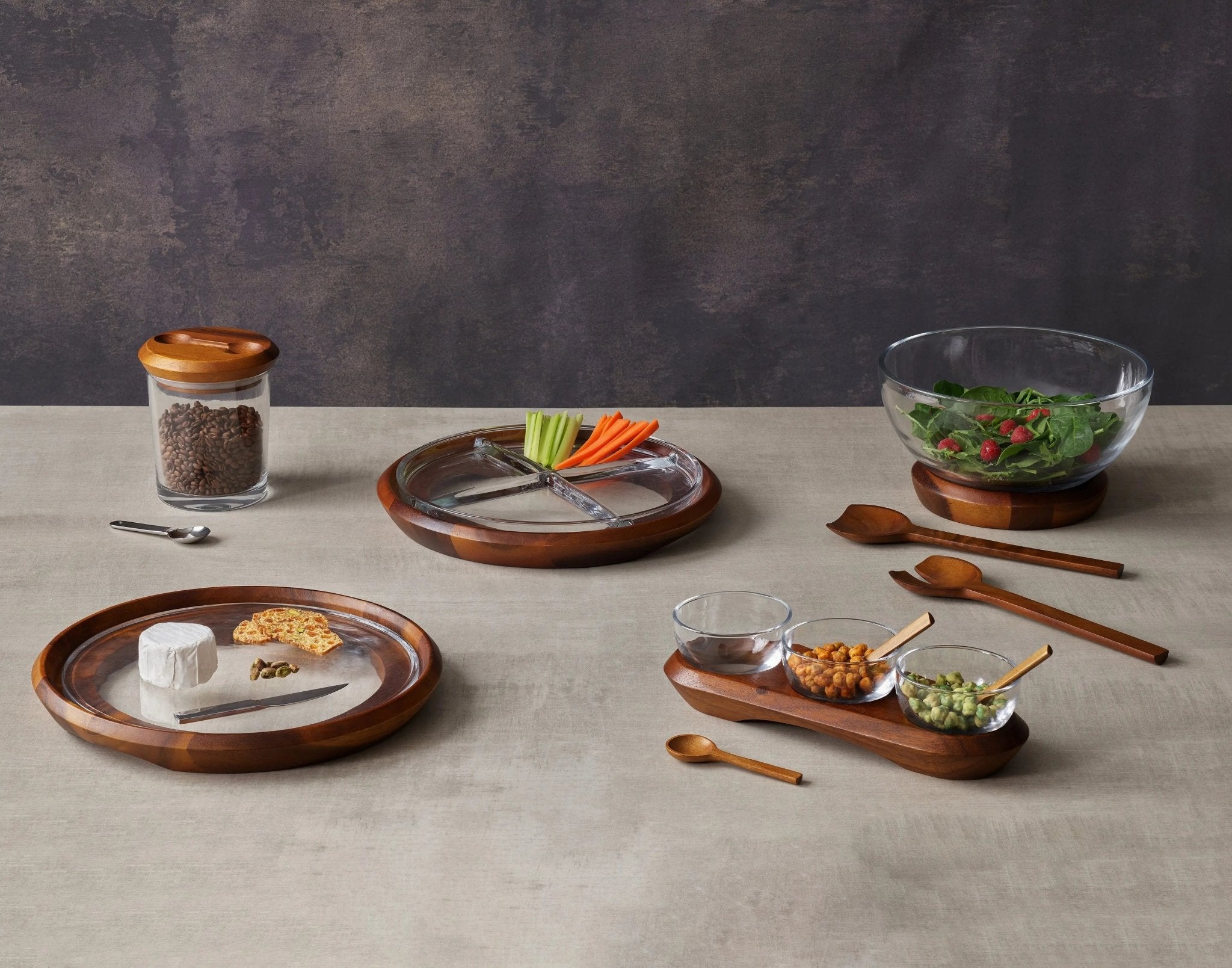 Nambe Entertaining Cooper Triple Condiment Server w/ Spoons Nambé