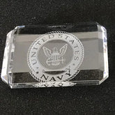 Navy Logo Engraved Crystal Paperweight Crystal House