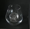 US Army logo sand carved on stemless wine glass