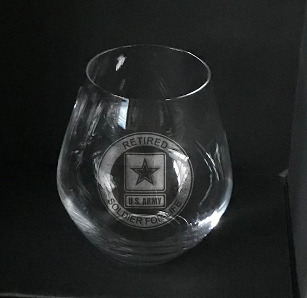 US Army Retired Soldier for life  logo stemless wime glass