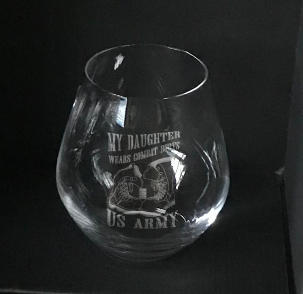 Custom US Army combat boots  logo on stemless wine glass