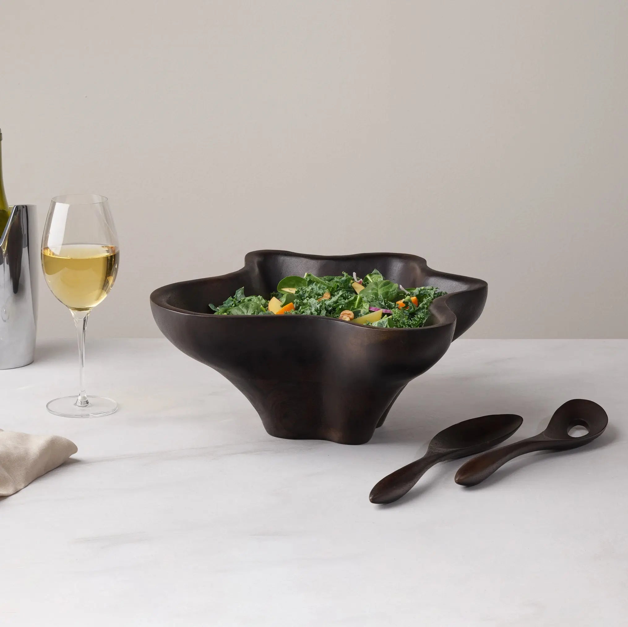 Oceana Coral Salad Bowl w/ Servers - Espresso Nambé