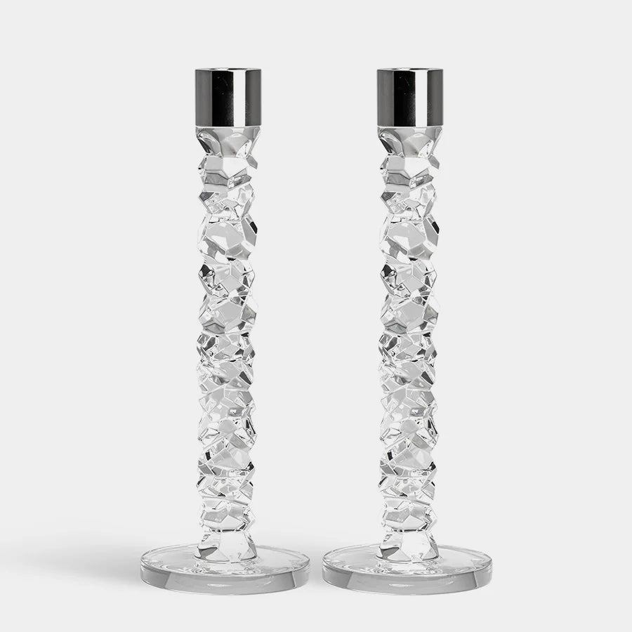 Orrefors Carat Candlestick Silver Large – Set of 2 Luxury Wedding & Corporate Gift Orrefors - Crystal House