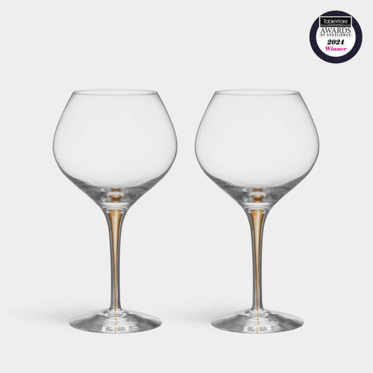 Orrefors Intermezzo Gold Bouquet Wine Glass Set of 2 – Luxury Crystal Gifts Orrefors - Crystal House