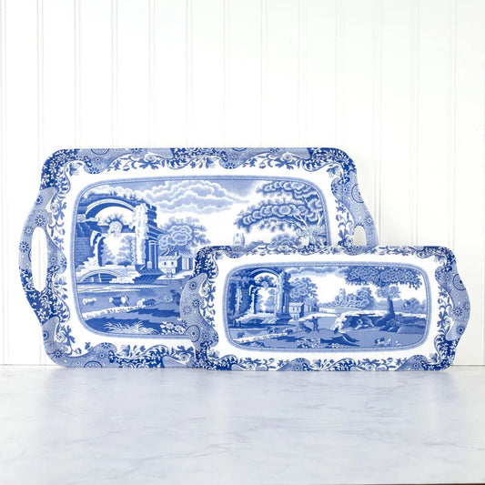 blue italian melamine handled tray, large melamine serving tray, pimpernel melamine tray with handles