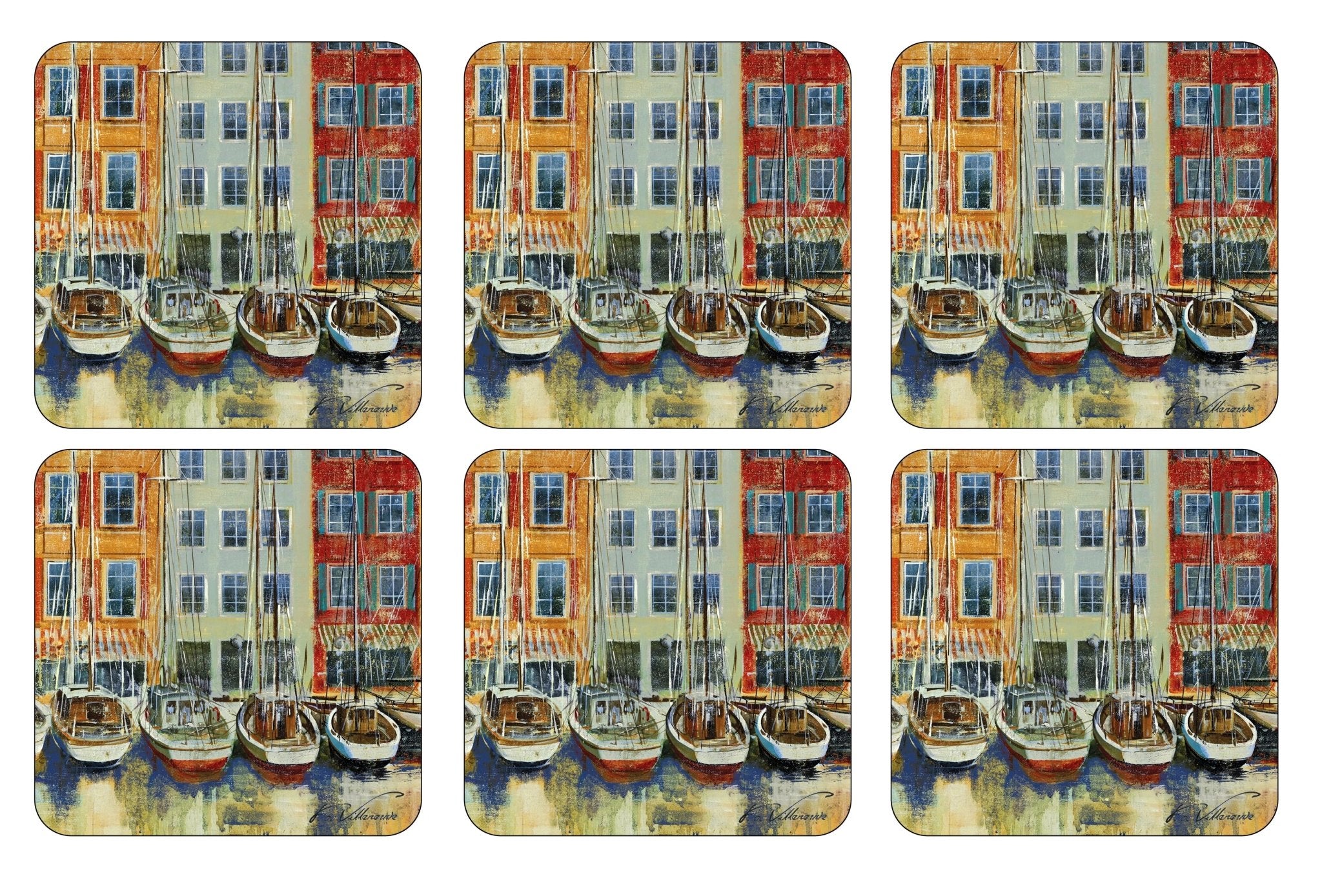 Pimpernel - Placemats / Coasters and Gifts Boat Scene Coasters S/6 Pimpernel