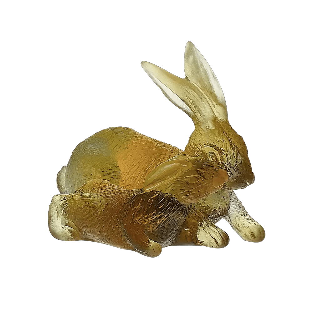 Rabbits Chinese Horoscope in Amber & Grey Daum