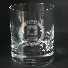 Retired soldier for life U.S Army engraved on whiskey glass Crystal House