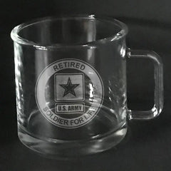 Retired Soldier for life US Army on warm beverage mug Crystal House