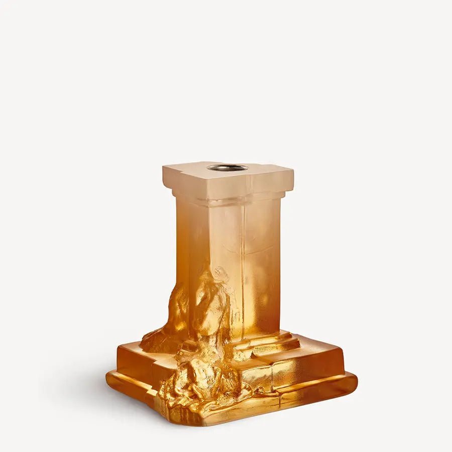 Rocky Baroque Candlestick Amber Haze Medium Kosta Boda